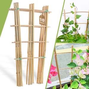 10 Pack Bamboo Trellis For Climbing Plants, 16 Inch Natural Garden Fan-shaped Plant Support Bracket, Suitable For Potted Plant D