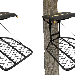 USA Hang On 1 Person Hunting Tree Stand Platform with Silent Straps, FlexTek Comfort Seating, and Extra Wide Platform (2 Pack)