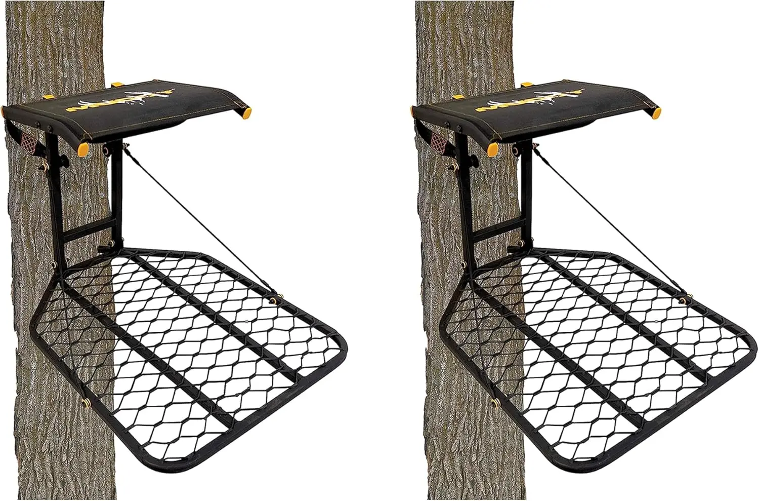 USA Hang On 1 Person Hunting Tree Stand Platform with Silent Straps, FlexTek Comfort Seating, and Extra Wide Platform (2 Pack)