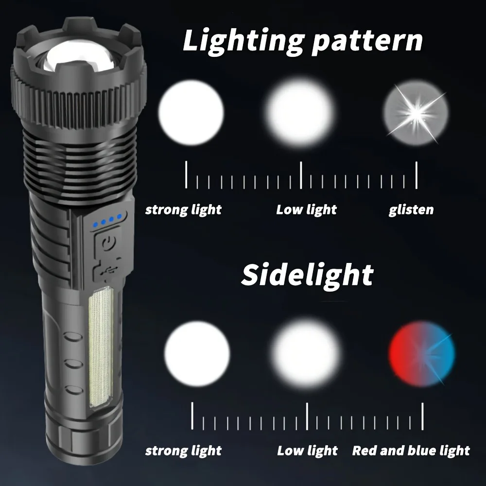 2pcs Rechargeable Zoomable Super Bright Flashlight for Emergency Power Outage, for Outdoor Camping, Hurricane - Image 2
