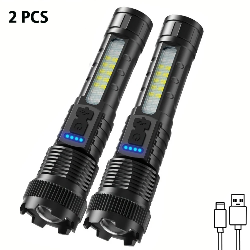 2pcs Rechargeable Zoomable Super Bright Flashlight for Emergency Power Outage, for Outdoor Camping, Hurricane - Image 7