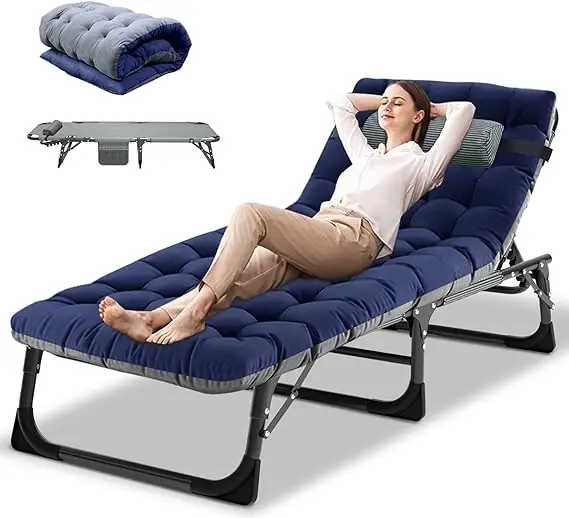 Folding Lounge Chair with Mattress, 5 Position Adjustable Folding Sleeping Bed Cot Chaise Lounge Chairs Perfect for Sunbathing, - Image 12