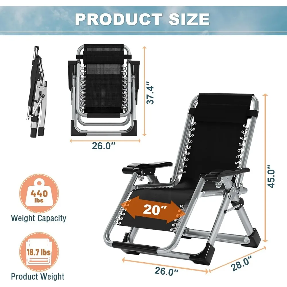 2PK Zero Gravity Chair/Armrest Mat,Premium Outdoor Lawn Folding Lounge Chairs,Sturdy Adjustable Reclining Patio Chairs - Image 3