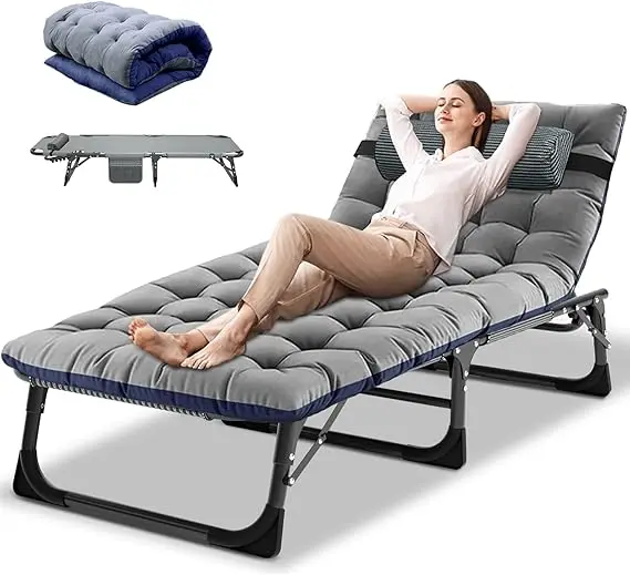 Folding Lounge Chair with Mattress, 5 Position Adjustable Folding Sleeping Bed Cot Chaise Lounge Chairs Perfect for Sunbathing, - Image 11
