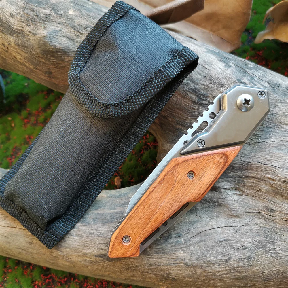 Anti-slip Wooden Handle Folding Knife for Tactical Outdoor Survival and Multi-functional Cutting Tasks - Image 4