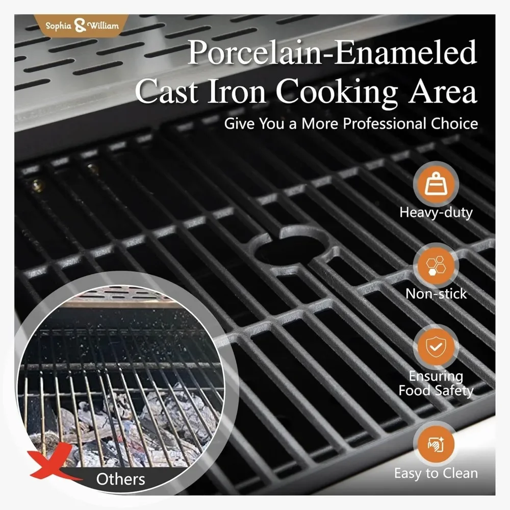 Barbecue Grill, Charcoal and Propane Gas Grill Combo with Side Burner & Porcelain-Enameled Cast Iron Grate, Dual Fuel BBQ Grill - Image 3