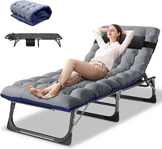 Folding Lounge Chair with Mattress, 5 Position Adjustable Folding Sleeping Bed Cot Chaise Lounge Chairs Perfect for Sunbathing, - Image 7
