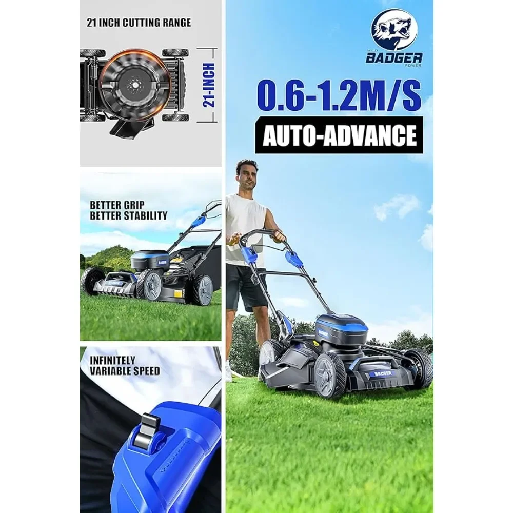 40V Brushless 21 Inch Cordless Self-propelled Lawn Mower, Height Adjustable Electric Lawn Mower, Comes with Battery and Charger - Image 2