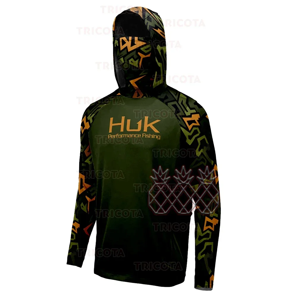 HUK UPF 50+ Long Sleeve Hooded Face Cover Fishing Shirts Quick Dry Sweatshirts Breathable UV Protection Men Fishing Jerseys - Image 5