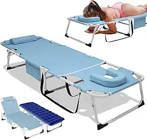 Folding Lounge Chair with Mattress, 5 Position Adjustable Folding Sleeping Bed Cot Chaise Lounge Chairs Perfect for Sunbathing, - Image 9