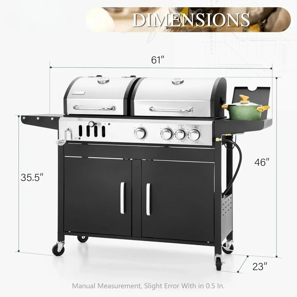 Barbecue Grill, Charcoal and Propane Gas Grill Combo with Side Burner & Porcelain-Enameled Cast Iron Grate, Dual Fuel BBQ Grill - Image 6