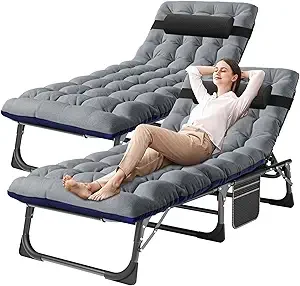 Folding Lounge Chair with Mattress, 5 Position Adjustable Folding Sleeping Bed Cot Chaise Lounge Chairs Perfect for Sunbathing, - Image 16