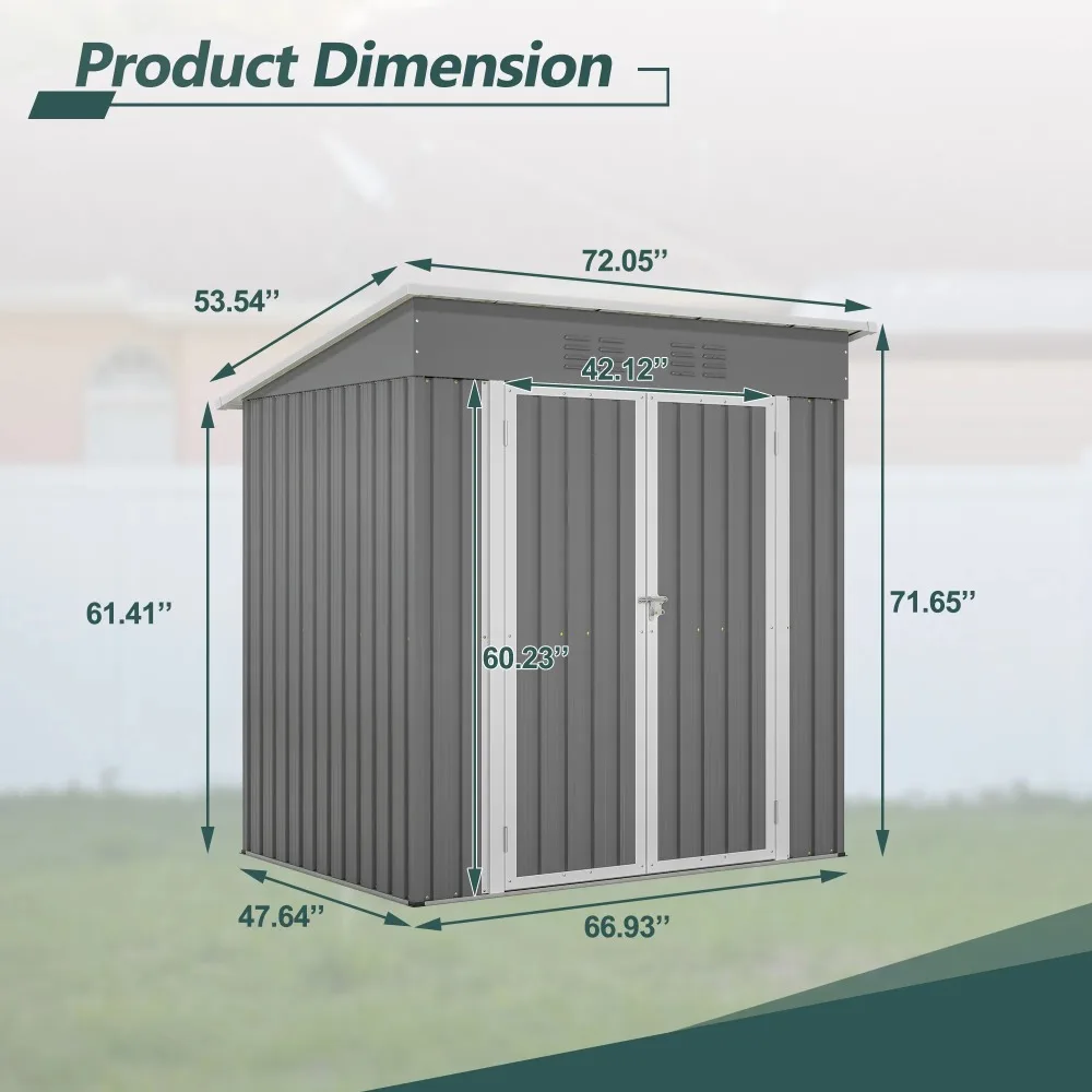 6' x 4' Outdoor Storage Shed with Metal Base, Galvanized Metal Storage Shed with Lockable Door - Image 2