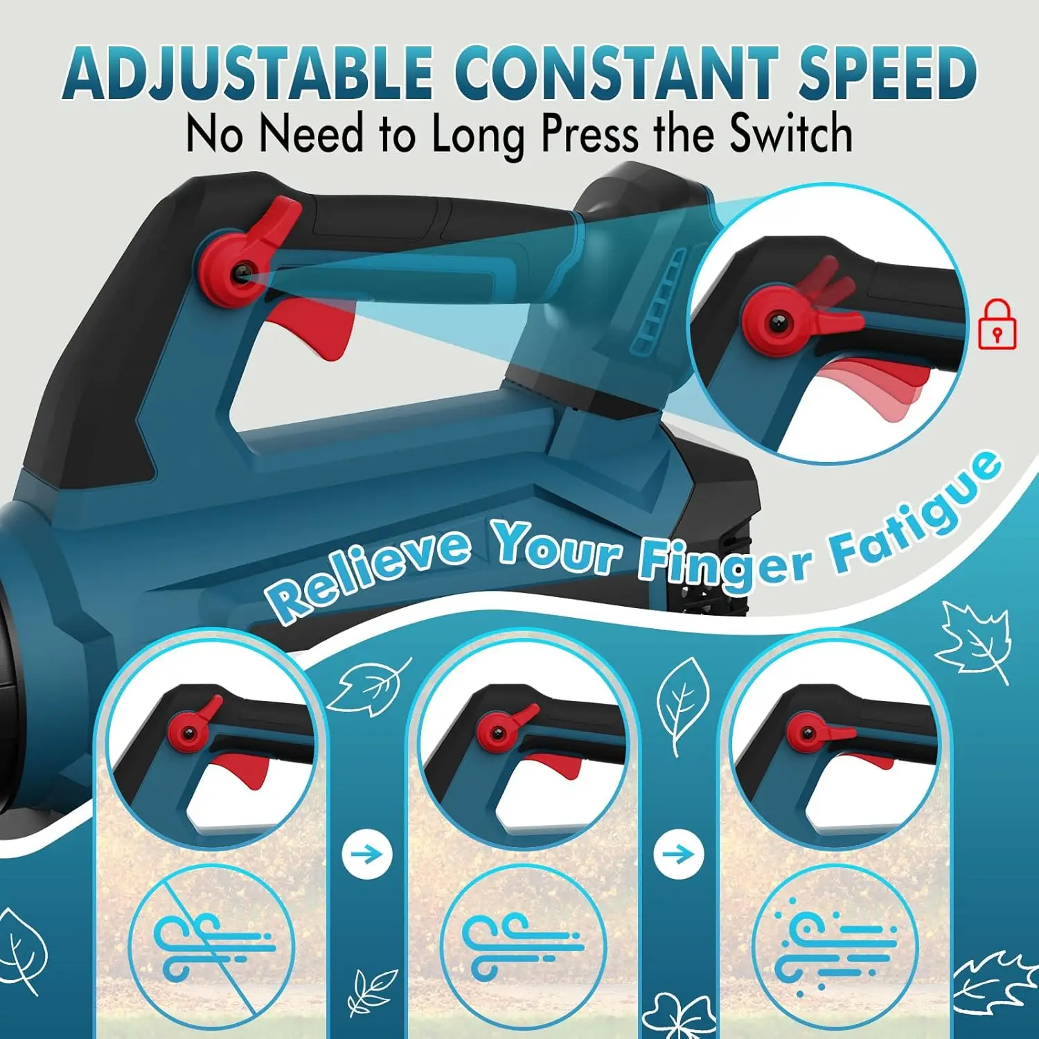 Leaf Blower Cordless - 630CFM/160MPH, 21V Powerful Electric Cordless Leaf Blower with 2 x 4.0Ah Batteries and Charger, Battery P - Image 4