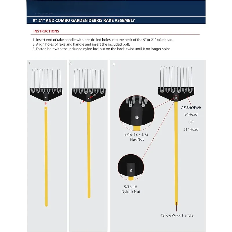 Garden Landscape Rake – 9” & 21" Head Garden Debris Rakes Combo | Elevate Your Outdoor Spaces with Precision and Efficiency - Image 2