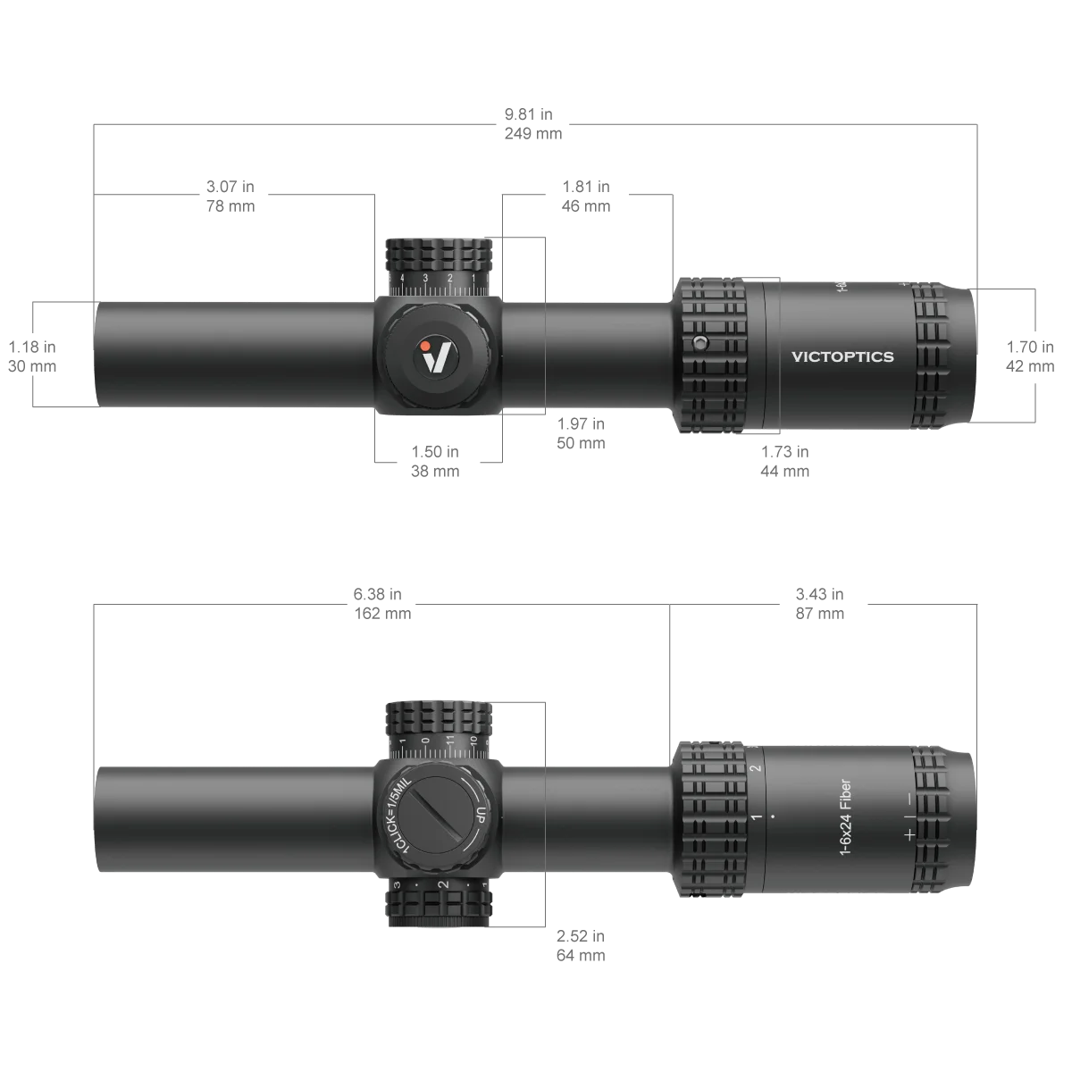 VictOptics S6 1-6x24i LPVO SFP Rifle Scope Fiber Reticle With Ultra Bright Dot Turret Lock Features For AR series - Image 5