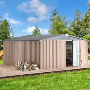 14 'x 12' Shed Outdoor Metal Storage, Large Steel Courtyard Shed, Garden, Backyard, Terrace, Outdoor Tool Storage, Gray