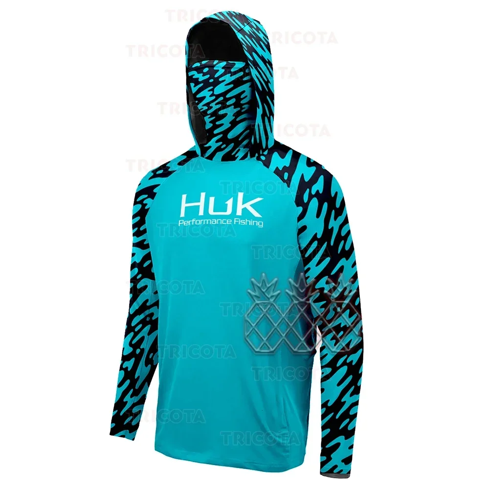 HUK UPF 50+ Long Sleeve Hooded Face Cover Fishing Shirts Quick Dry Sweatshirts Breathable UV Protection Men Fishing Jerseys - Image 4
