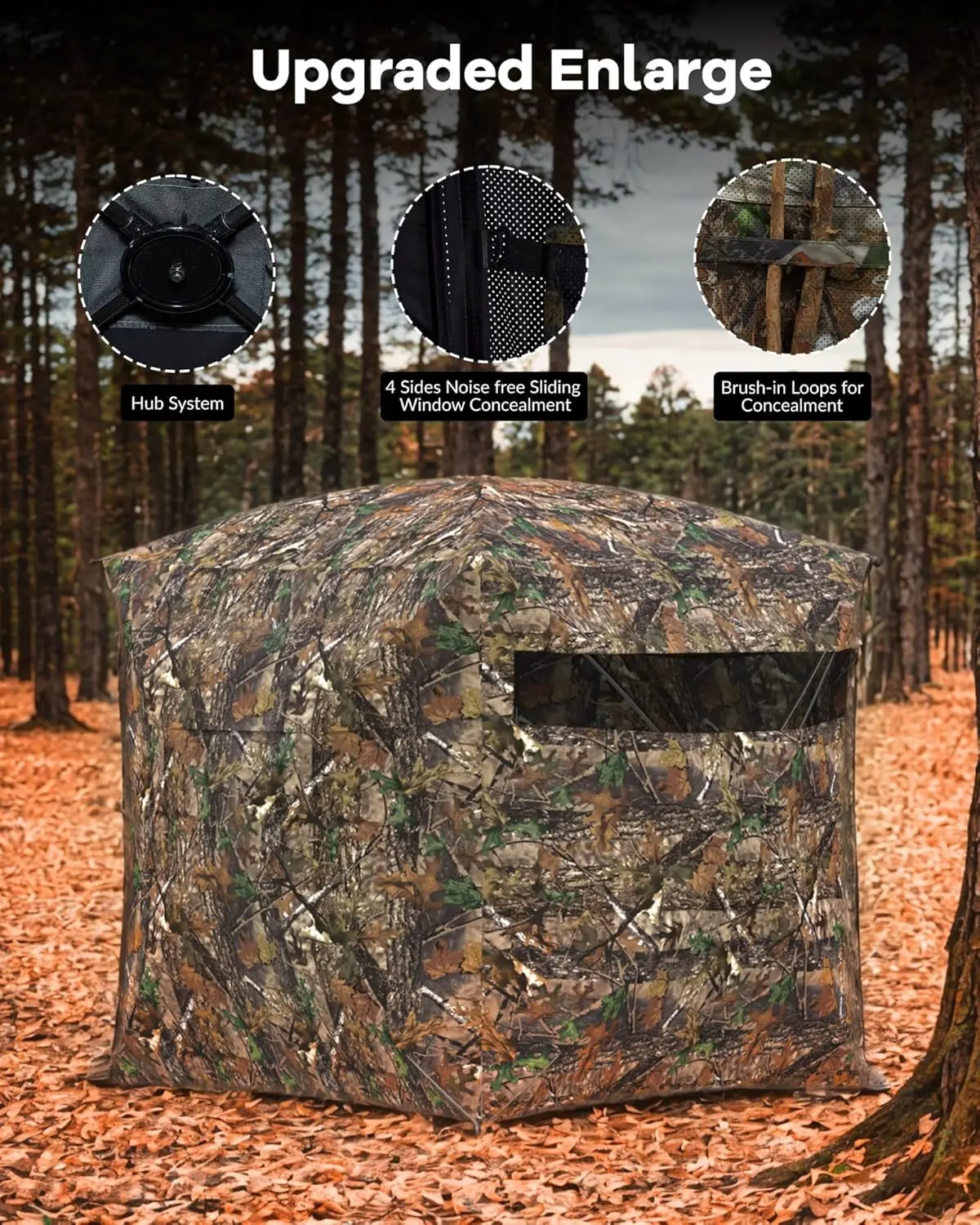 Outdoor Hunting Pop Up Ground Blinds for 4-6 People 116" 58" 66" with Windows and Silent Magnetic Door Lightweight Blinds - Image 3