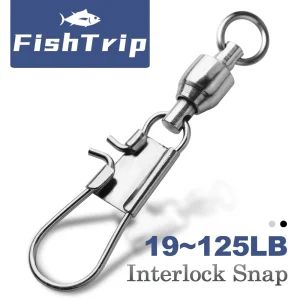 FishTrip Fishing Snap Swivel Interlock Snap Ball Bearing Swivels Stainless Steel Cross Lock Clip Squid Fishing Connector