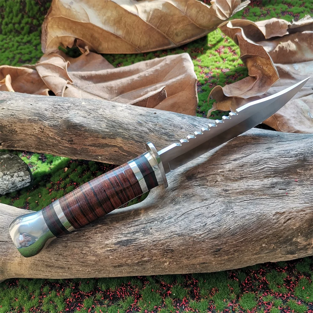 High-Quality 8CR15Mov Steel Blade Hunting Knife with Wooden Handle - Sharp and Reliable Straight Knife with Oxford Cloth Cover - Image 4