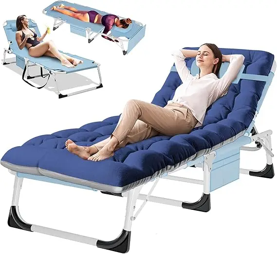 Folding Lounge Chair with Mattress, 5 Position Adjustable Folding Sleeping Bed Cot Chaise Lounge Chairs Perfect for Sunbathing, - Image 18
