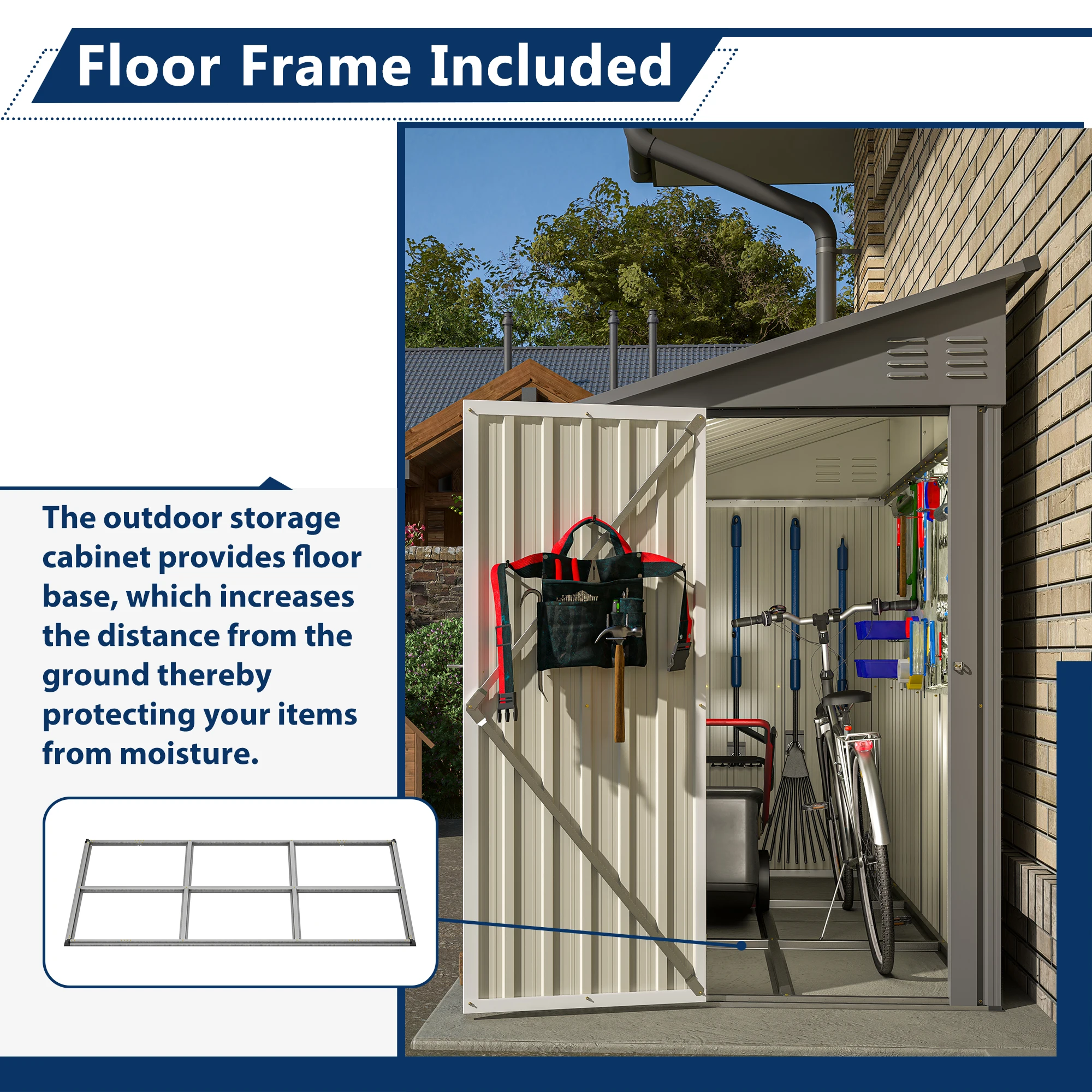 LZBEITEM 4' x 8' Metal Wall Side Storage Sheds & Outdoor Storage, Garden Storage Cabinet for Backayrd,Grey - Image 3