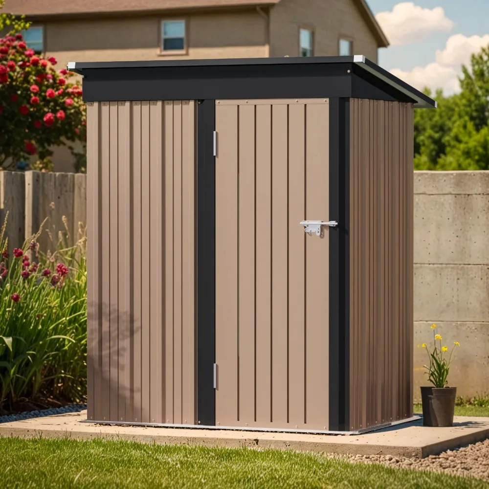 3' x 5' Storage Shed, with Groove Roof and Lockable Door, for Garden and Patio, Brown - Image 2