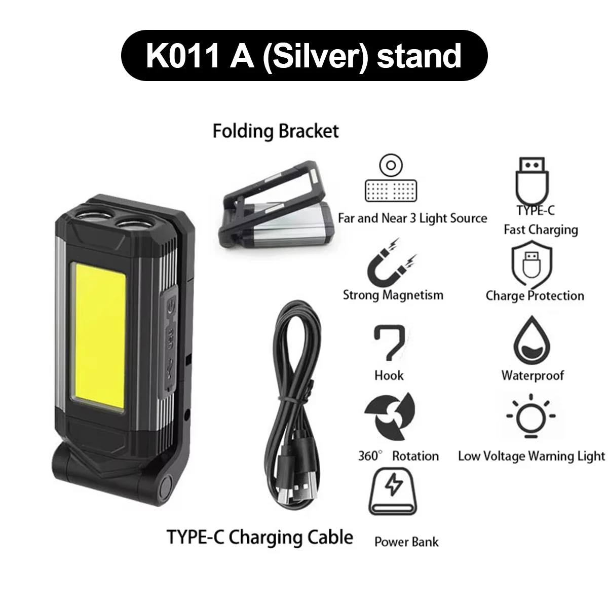 Led Work Light 10w Foldable Rechargeable Magnetic Flashlight Waterproof Flashlights Usb-cob Lamp With Hook Outdoor 6500k Lantern - Image 7