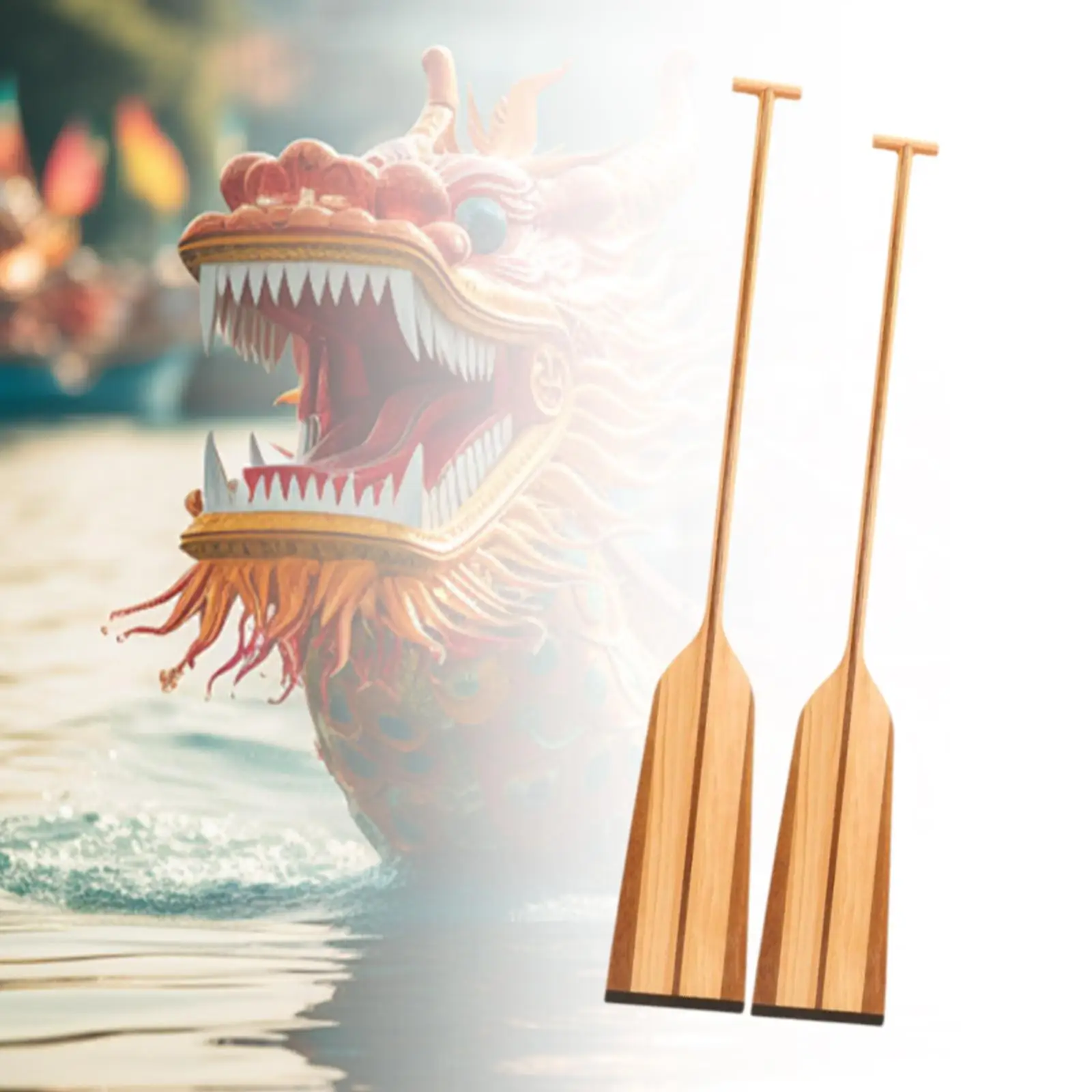 Lightweight Wooden Dragon Boat Paddle with Ergonomic Grip Waterproof Beginner Boat Oar for Boating Sports Equipment