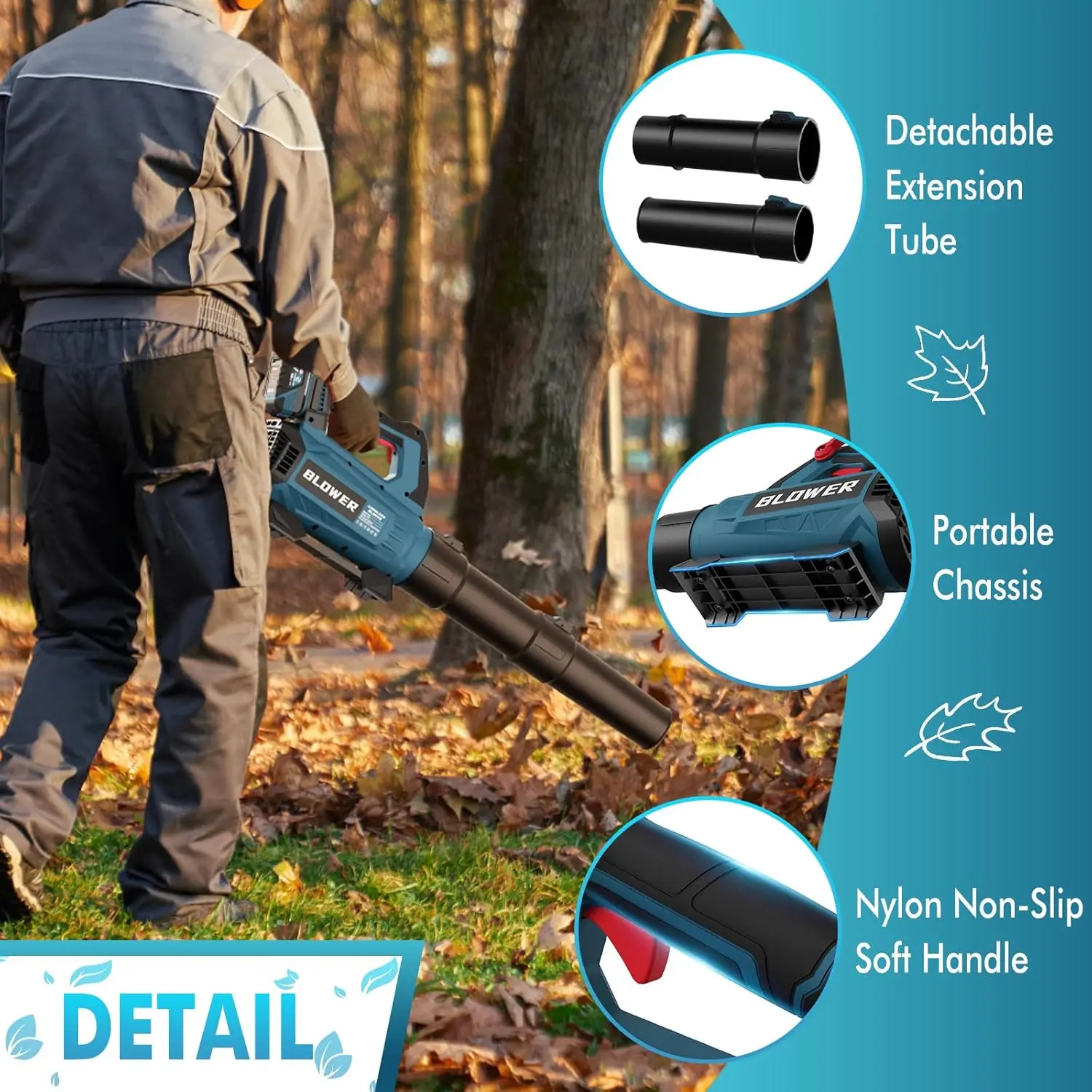 Leaf Blower Cordless - 630CFM/160MPH, 21V Powerful Electric Cordless Leaf Blower with 2 x 4.0Ah Batteries and Charger, Battery P - Image 3