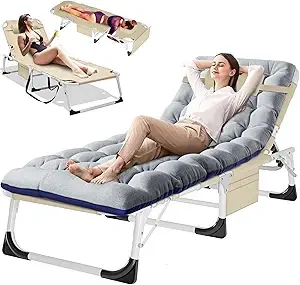Folding Lounge Chair with Mattress, 5 Position Adjustable Folding Sleeping Bed Cot Chaise Lounge Chairs Perfect for Sunbathing, - Image 10