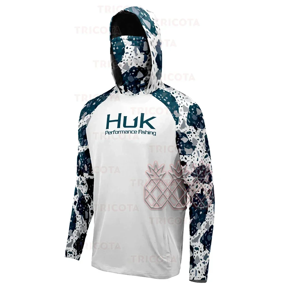 HUK UPF 50+ Long Sleeve Hooded Face Cover Fishing Shirts Quick Dry Sweatshirts Breathable UV Protection Men Fishing Jerseys - Image 6