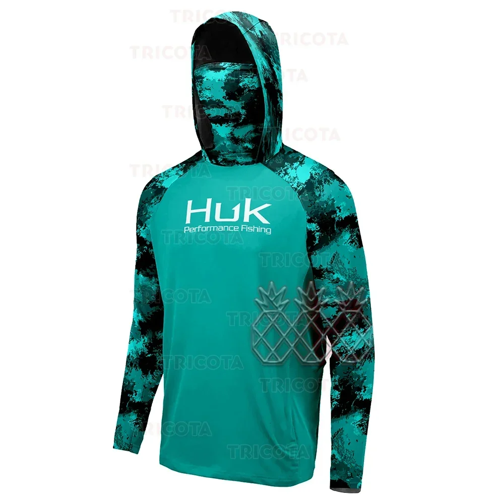 HUK UPF 50+ Long Sleeve Hooded Face Cover Fishing Shirts Quick Dry Sweatshirts Breathable UV Protection Men Fishing Jerseys - Image 3