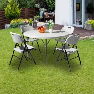 Outdoor Round Folding Plastic Dining Table for Picnic ,White, Indoor/Outdoor, Home, Kitchen, Heavy Duty Dining Party Picinic