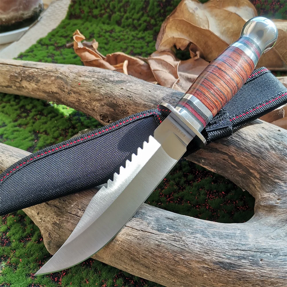 High-Quality 8CR15Mov Steel Blade Hunting Knife with Wooden Handle - Sharp and Reliable Straight Knife with Oxford Cloth Cover - Image 7