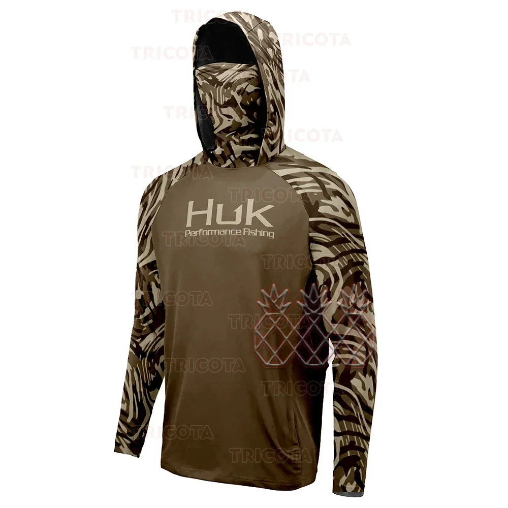 HUK UPF 50+ Long Sleeve Hooded Face Cover Fishing Shirts Quick Dry Sweatshirts Breathable UV Protection Men Fishing Jerseys - Image 7