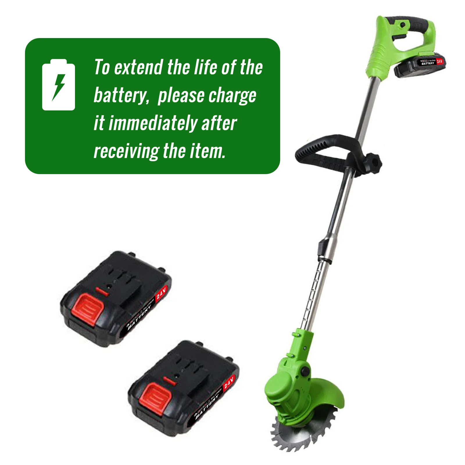 Electric Weed Lawn Edger Eater Cordless Grass String Trimmer Cutter & 2 Battery (Green) - Image 4