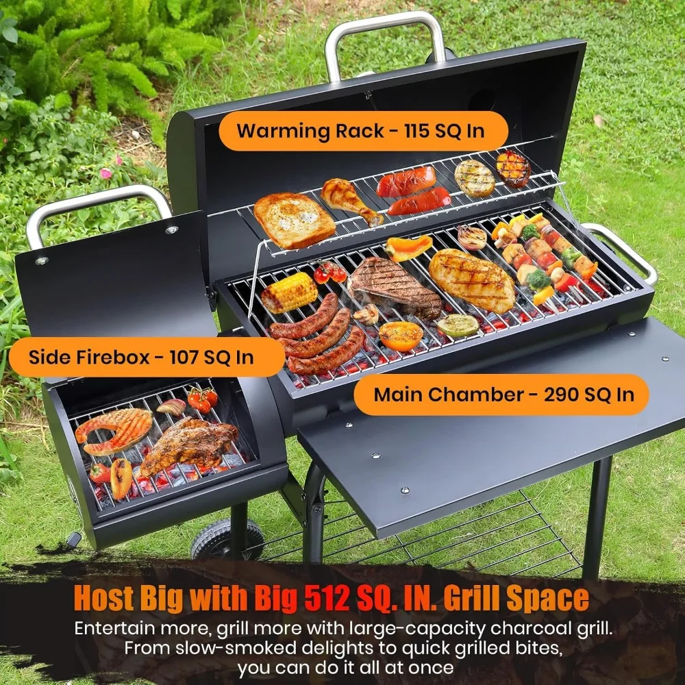 Charcoal Grill Offset Smoker,Charcoal Barbecue Grills,Barrel BBQ Grill and Smokers Combo for Outdoor,Backyard Camping & Parties - Image 4