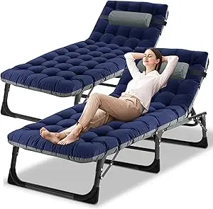 Folding Lounge Chair with Mattress, 5 Position Adjustable Folding Sleeping Bed Cot Chaise Lounge Chairs Perfect for Sunbathing, - Image 14