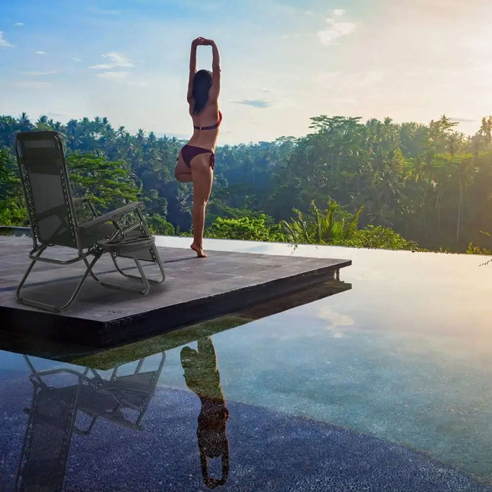 Zero Gravity Lawn Lounge Chairs with Pillow and Cup Holder - Adjustable Reclining Folding Outdoor Chairs for Deck - Image 5