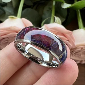 8mm Multicolor Tungsten Ring for Men Women Wedding Band Colorful Dyed Elder Wood Inlay Domed Polished Shiny Comfort Fit