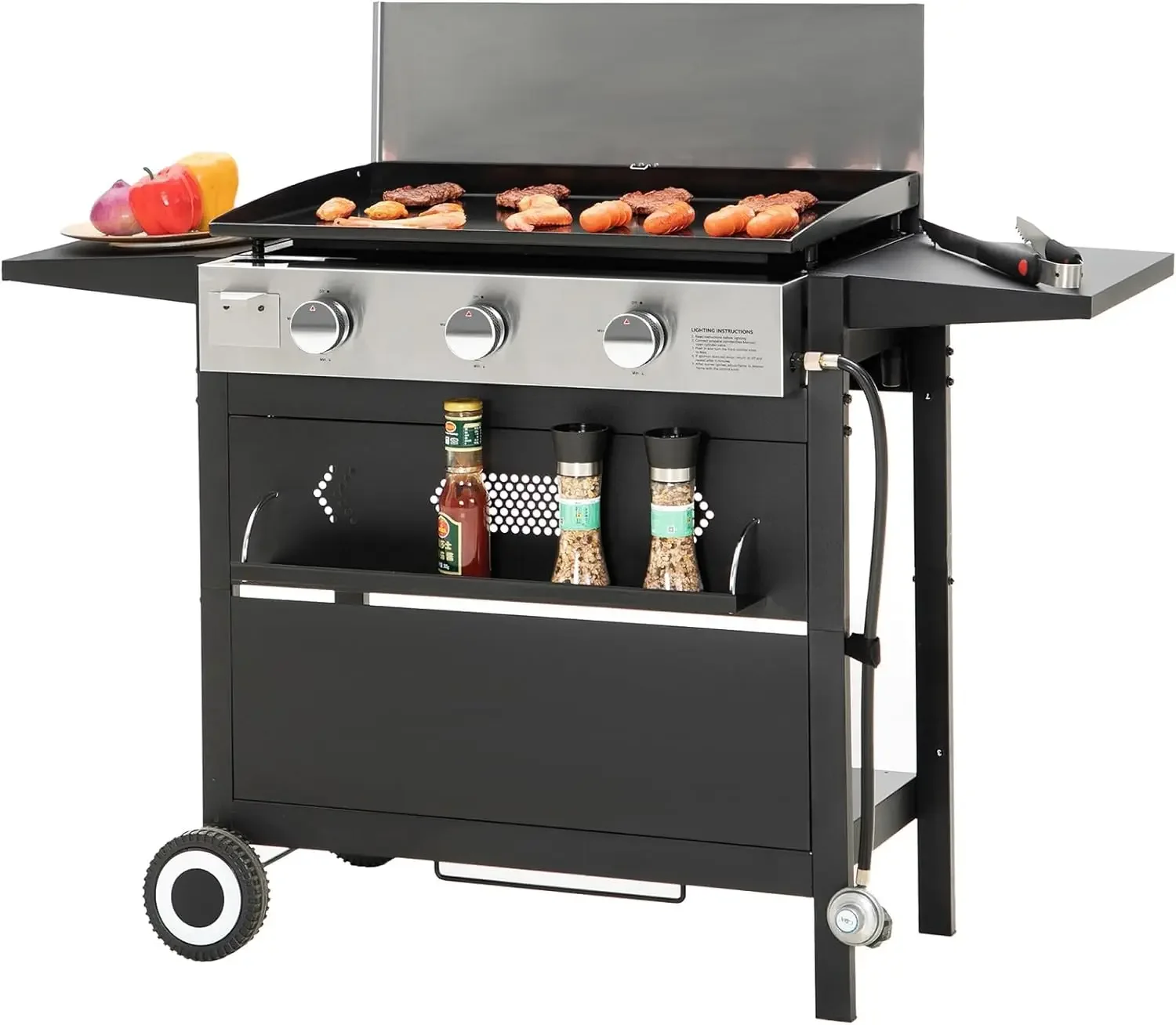 Barbecue Grill, Charcoal and Propane Gas Grill Combo with Side Burner & Porcelain-Enameled Cast Iron Grate, Dual Fuel BBQ Grill - Image 9
