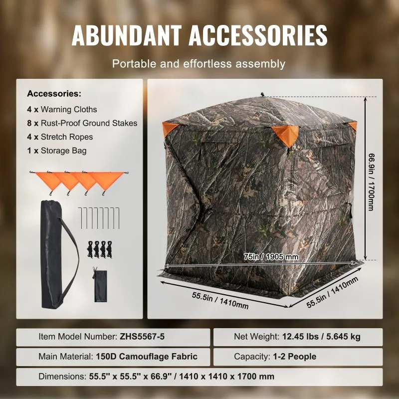 Hunting Blind, 270° See Through Ground Blind, 1-2 Person Pop Up Deer Blind for Hunting with Carrying Bag, Portable Resilient - Image 5