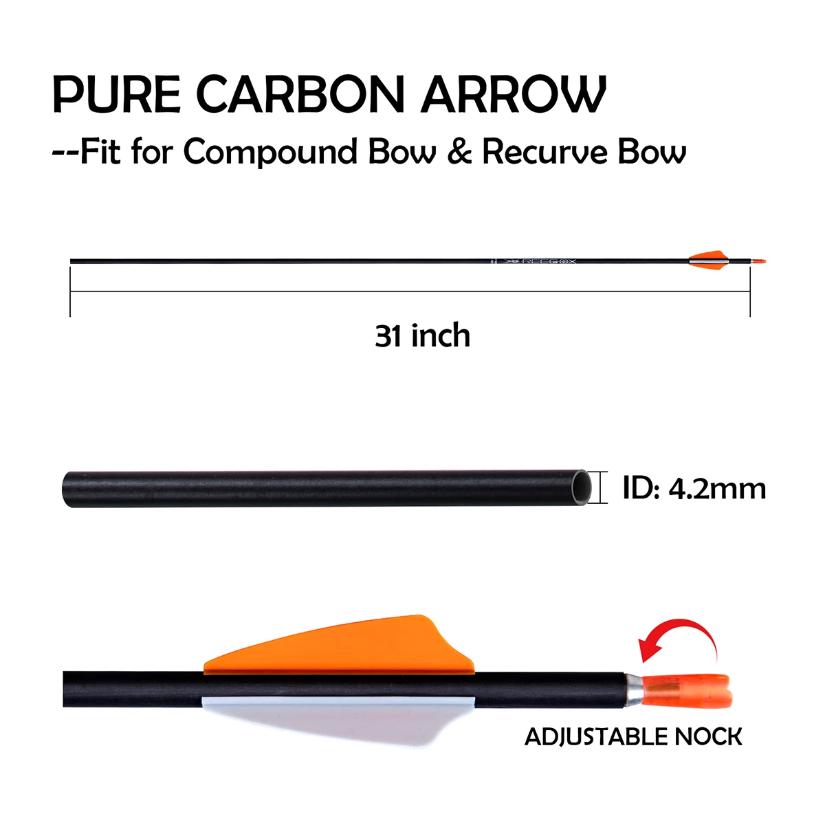 12pcs 31" Carbon Arrows for Compound Bow & Recurve Bow, Spine 1000-1500 Hunting Arrows Outdoor Target Practice - Image 4