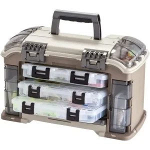 Plano Elite Series Ultimate Angled Tackle System, Graphite & Sandstone, Includes 6 StowAway Utility Boxes
