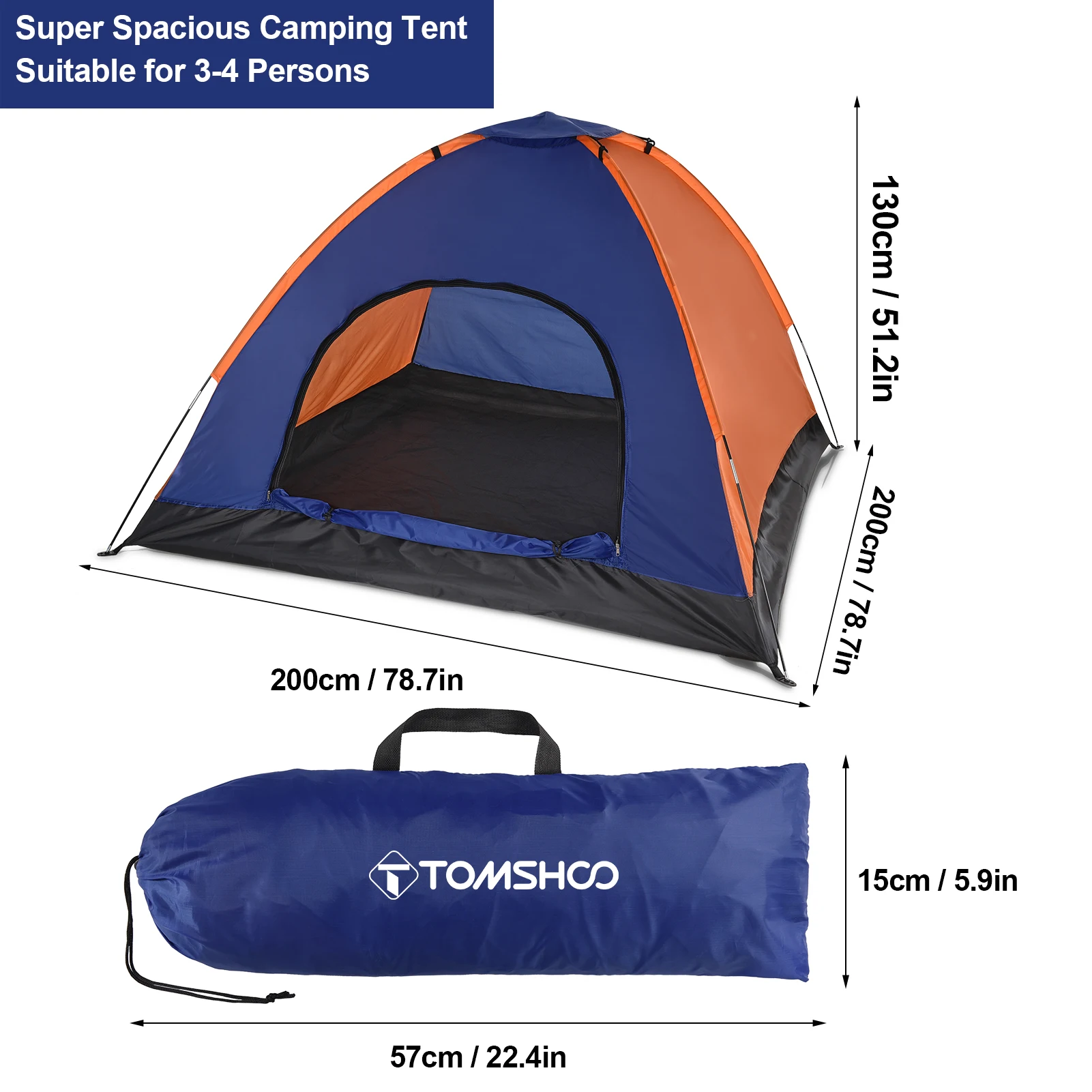 TOMSHOO 3-4 Persons Camping Tent Lightweight Outdoor Backpacking Tent with Rain Fly for Family Camping Hiking Beach Fishing Tent - Image 3