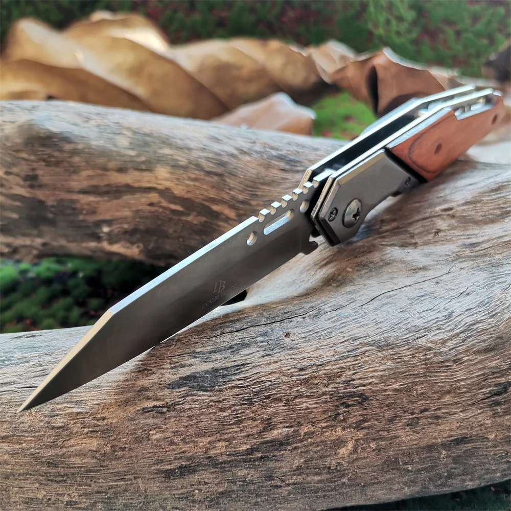 Anti-slip Wooden Handle Folding Knife for Tactical Outdoor Survival and Multi-functional Cutting Tasks - Image 2