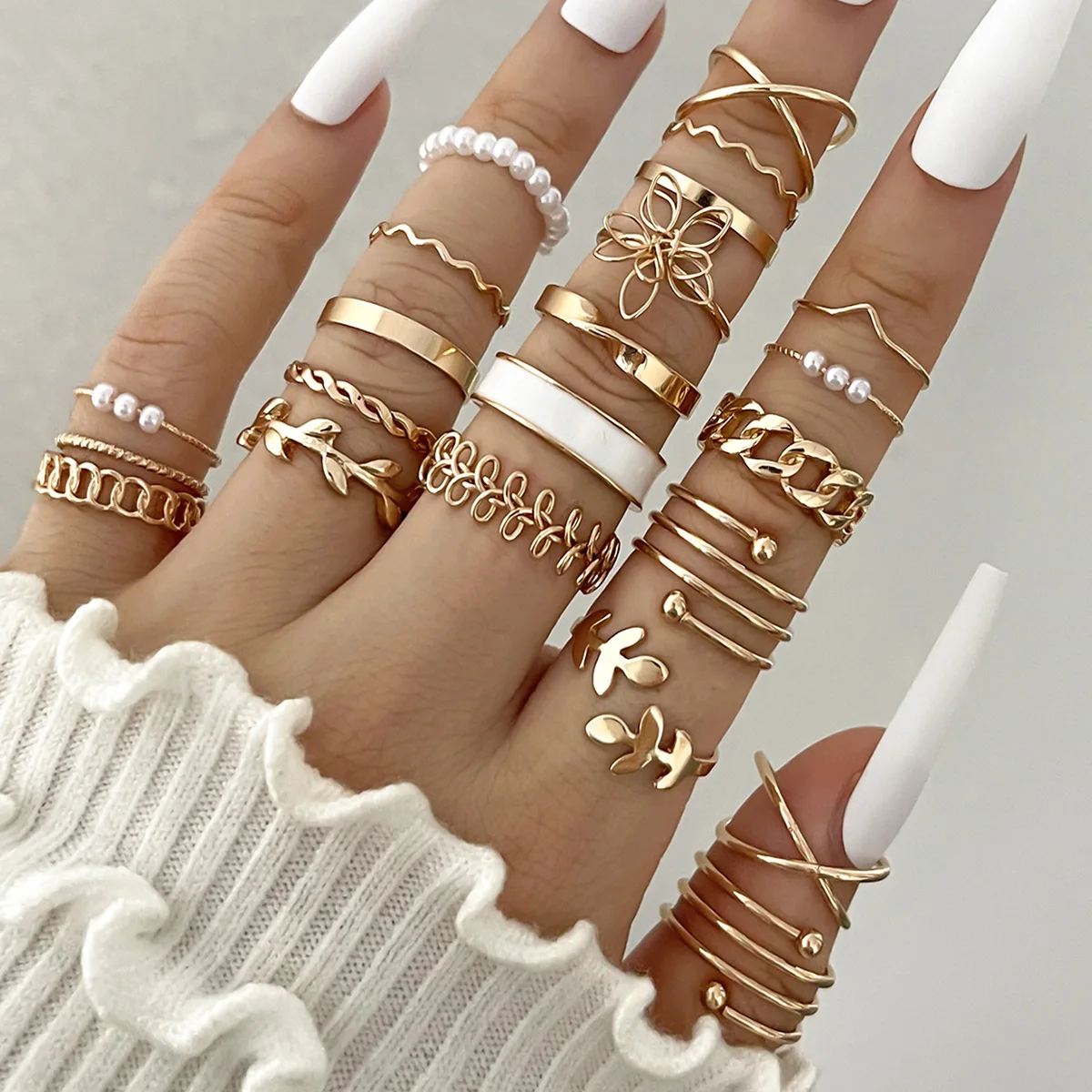 Fashion Simple Wave Joint Rings Set For Women Crystal Heart Shape Gold Silver Color Ring Female Party Jewelry - Image 15