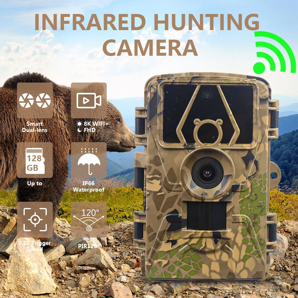 8K WiFi Trail Camera 130° Detection Angle 60MP Waterproof Outdoor Animal Hunting Trail Video Photo Trap Wild Camera APP Control